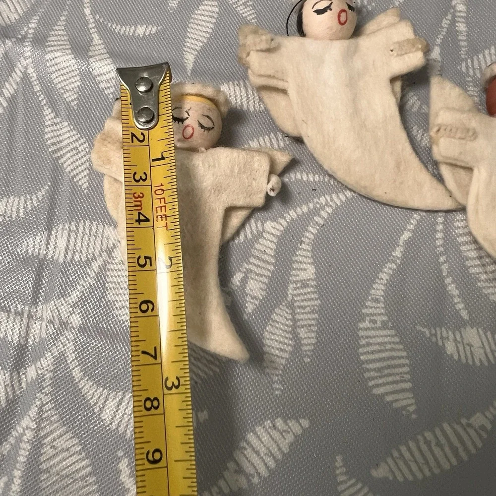 3‎ Vtg Christmas ANGEL Ornaments Spun Cotton~Felt~Chenille Pipe Cleaners